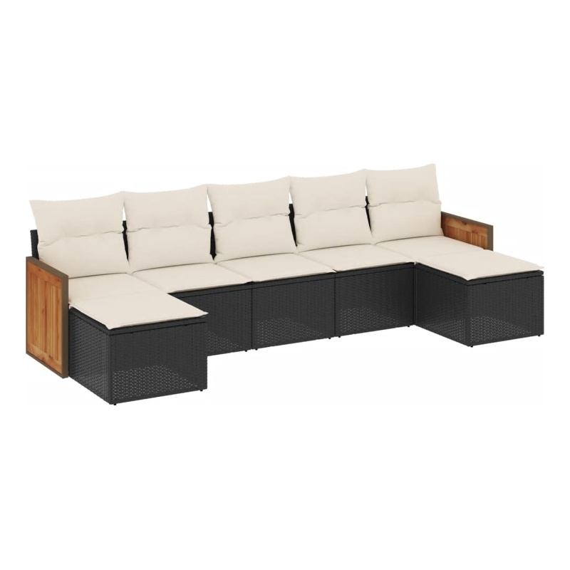 Afuera Living Contemporary 7 Piece Poly Rattan Sofa Set in Black/Cream