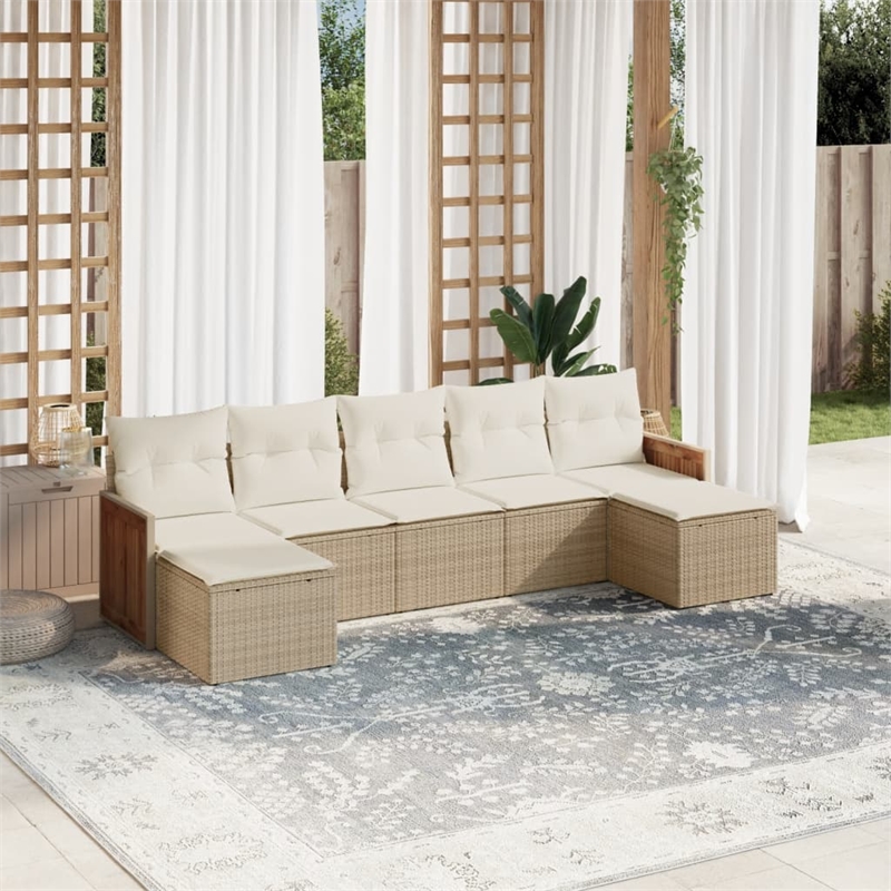 Afuera Living Contemporary Synthetic Poly Rattan 7 Piece Sofa Set in Beige