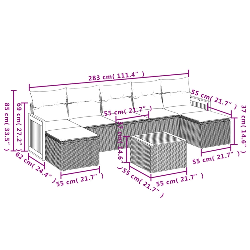 Afuera Living Contemporary 8 Piece Poly Rattan Sofa Set in Black