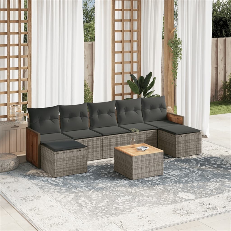 Afuera Living Contemporary 8 Piece Poly Rattan Sofa Set in Gray