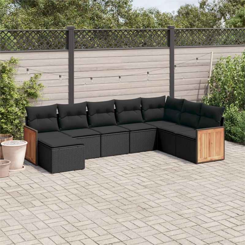 Afuera Living Contemporary 8 Piece Poly Rattan Small Sofa Set in Black