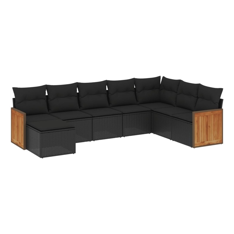 Afuera Living Contemporary 8 Piece Poly Rattan Small Sofa Set in Black