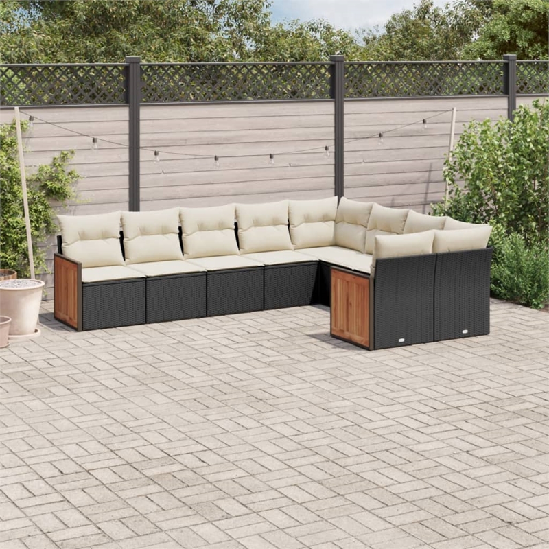 Afuera Living Contemporary Synthetic Poly Rattan 9 Piece Sofa Set in Black/Cream