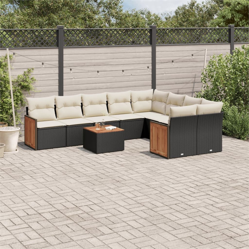 Afuera Living 10 Piece Poly Rattan Large Sofa Set in Black/Cream