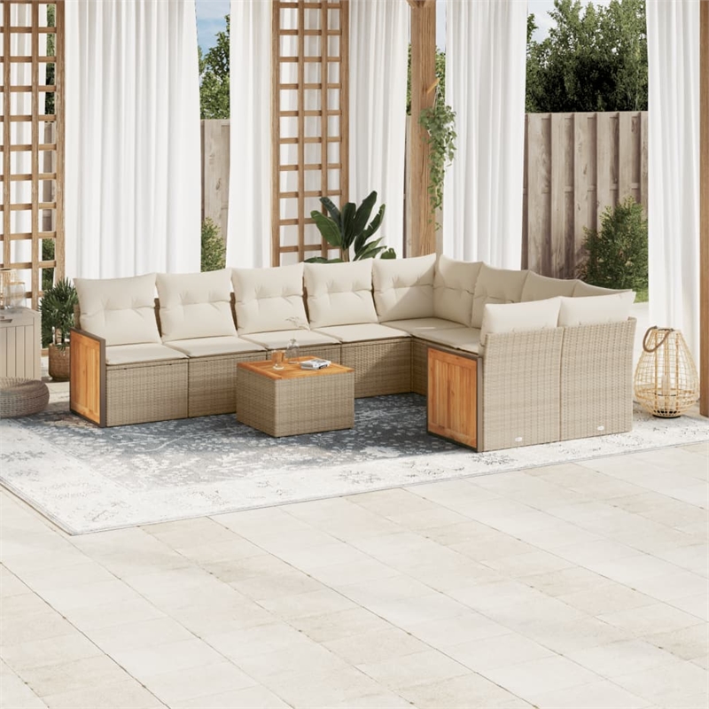 Afuera Living Synthetic Poly Rattan 10 Piece Sofa Set in Cream/Beige