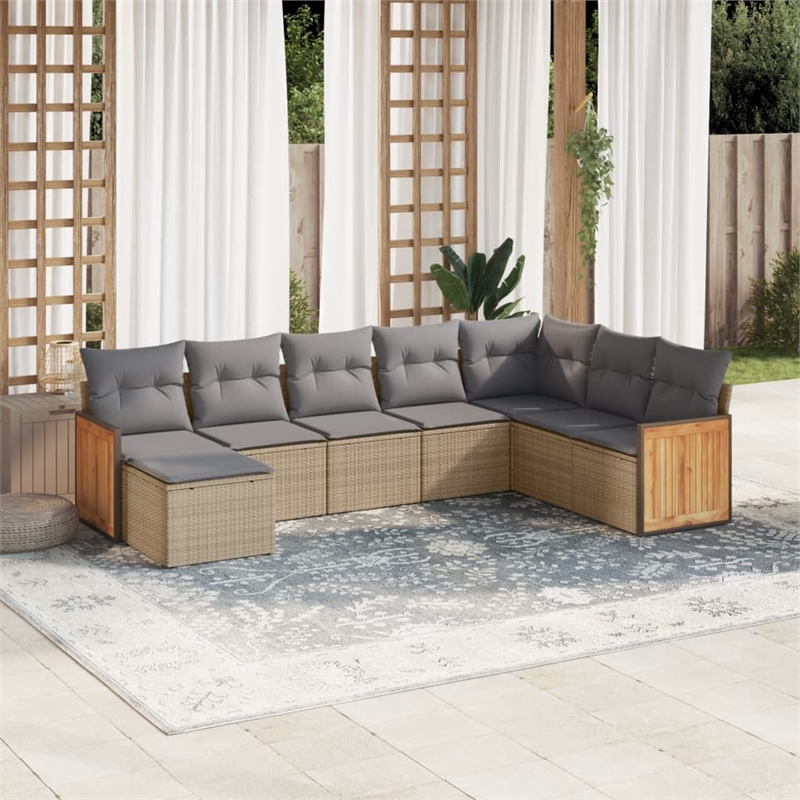 Afuera Living Contemporary Synthetic Poly Rattan 8 Piece  Sofa Set in Beige