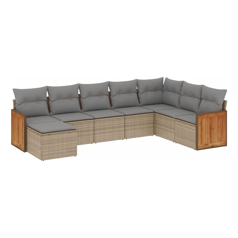 Afuera Living Contemporary Synthetic Poly Rattan 8 Piece  Sofa Set in Beige
