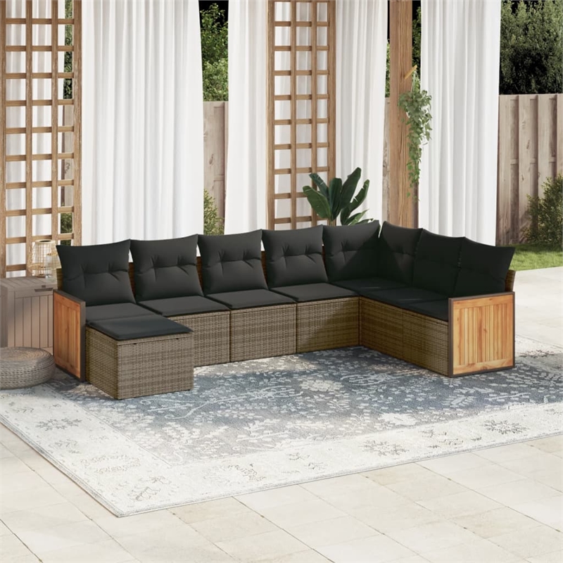 Afuera Living Contemporary 8 Piece Poly Rattan Sofa Set in Gray