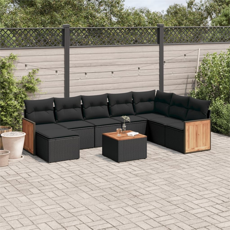 Afuera Living Contemporary 9 Piece Poly Rattan Sofa Set in Black