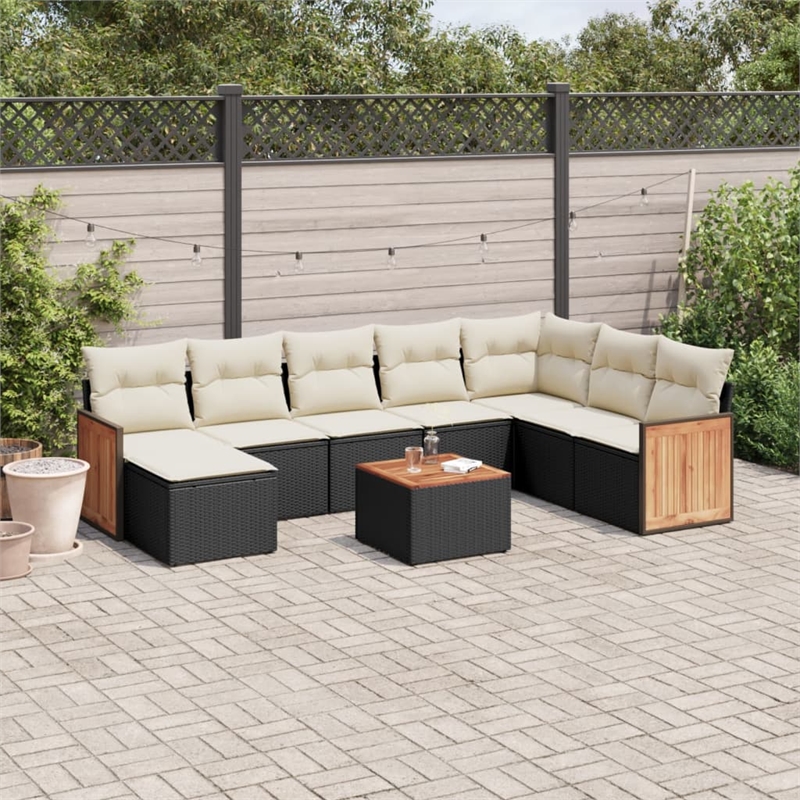 Afuera Living Contemporary 9 Piece Poly Rattan Sofa Set in Black/Cream