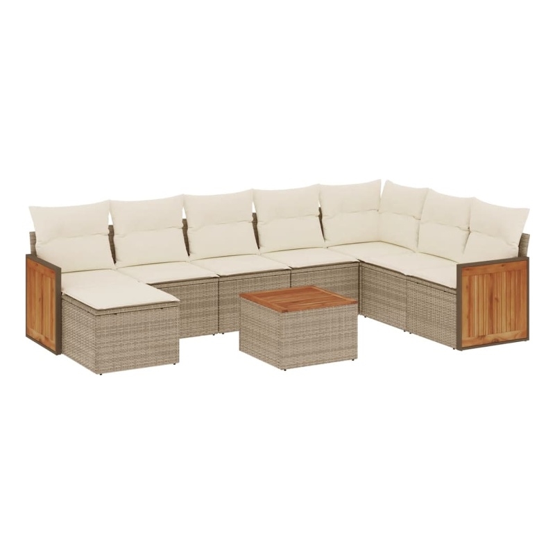 Afuera Living Contemporary Synthetic Poly Rattan 9 Piece Small Sofa Set in Beige