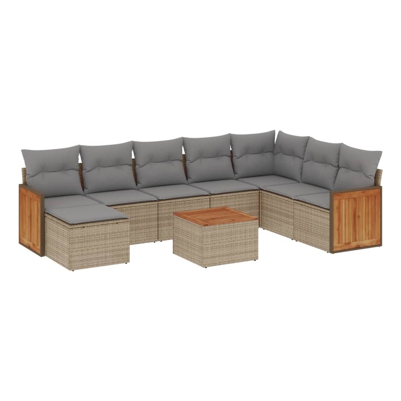 Afuera Living Contemporary Synthetic Poly Rattan 9 Piece Sofa Set in Beige