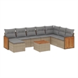 Afuera Living Contemporary Synthetic Poly Rattan 9 Piece Sofa Set in Beige