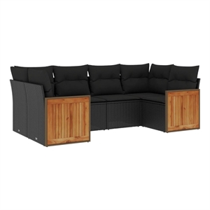 Afuera Living Contemporary Synthetic Poly Rattan 6 Piece  Sofa Set in Black