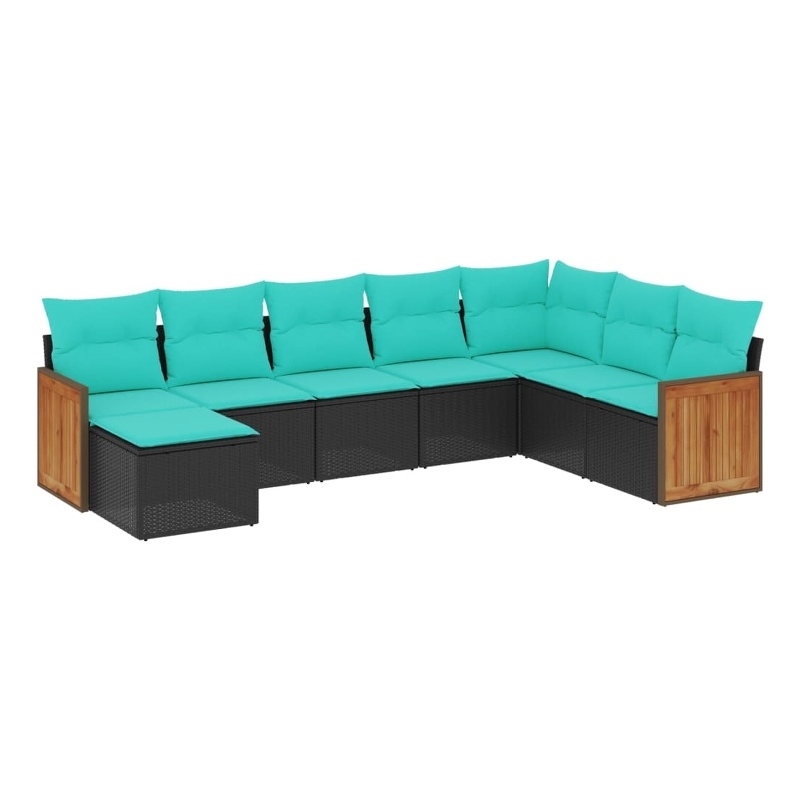 Afuera Living Contemporary 8 Piece Poly Rattan Large Sofa Set in Black