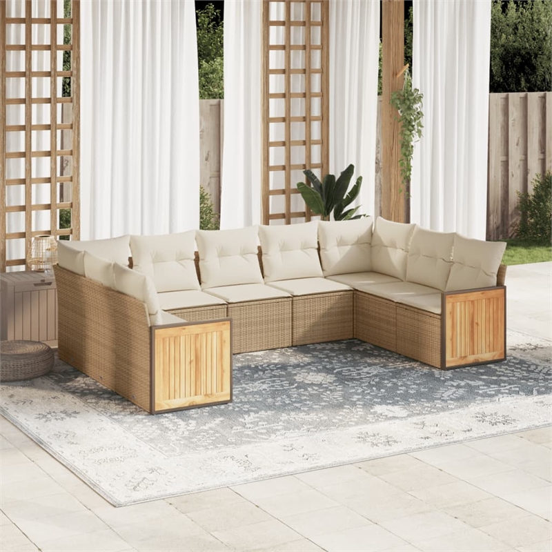 Afuera Living Contemporary Synthetic Poly Rattan 8 Piece Sofa Set in Beige