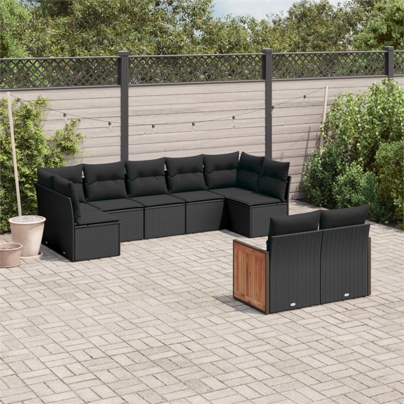 Afuera Living Contemporary 9 Piece Poly Rattan Sofa Set in Black