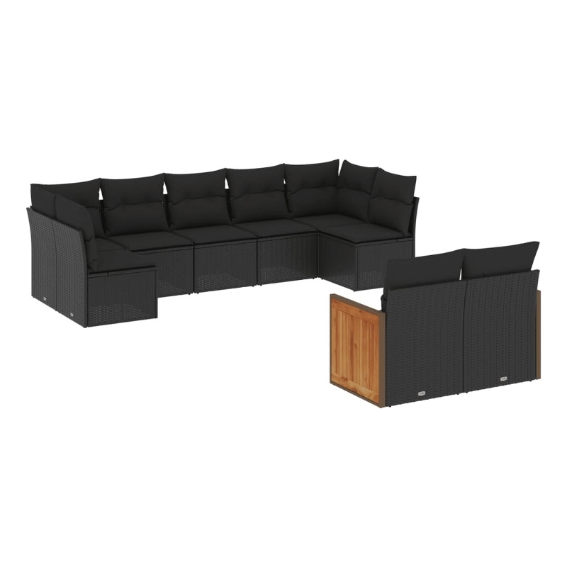Afuera Living Contemporary 9 Piece Poly Rattan Sofa Set in Black
