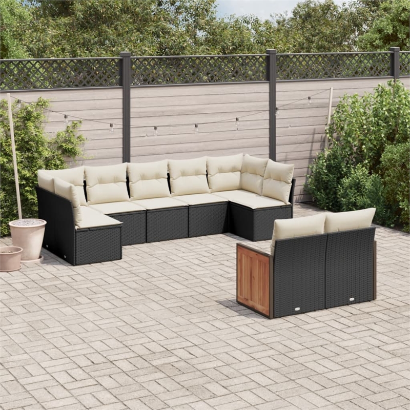 Afuera Living Contemporary 9 Piece Poly Rattan Sofa Set in Black