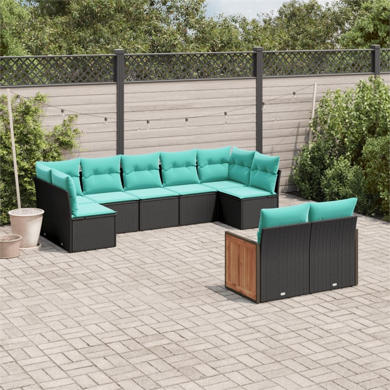 Afuera Living 9 Piece Poly Rattan Patio Sofa Set in Black/Blue