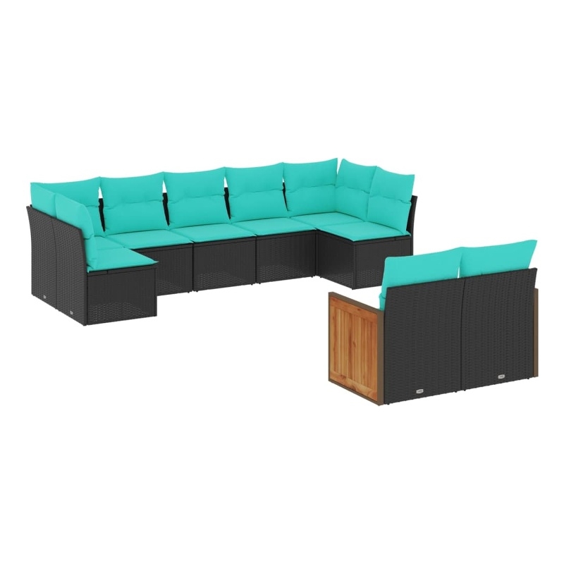 Afuera Living 9 Piece Poly Rattan Patio Sofa Set in Black/Blue