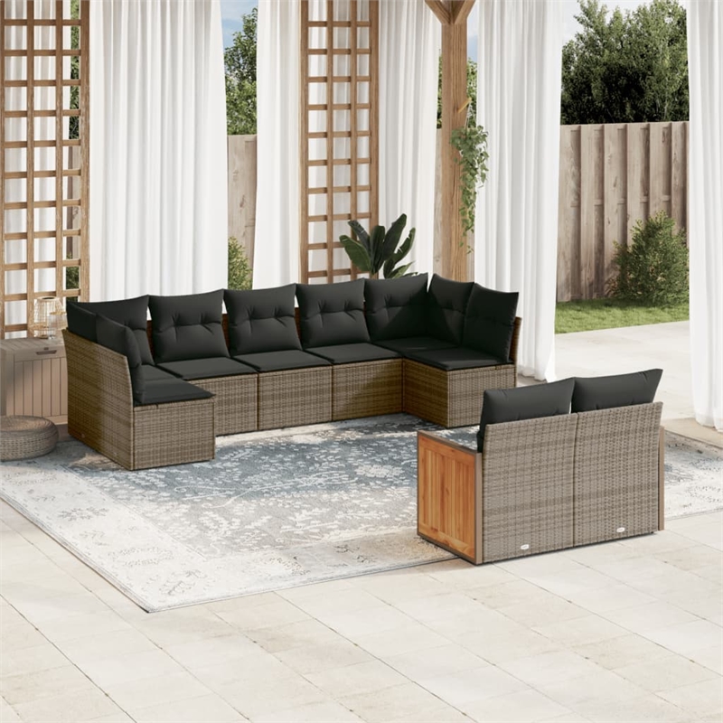 Afuera Living Contemporary 9 Piece Poly Rattan Sofa Set in Gray