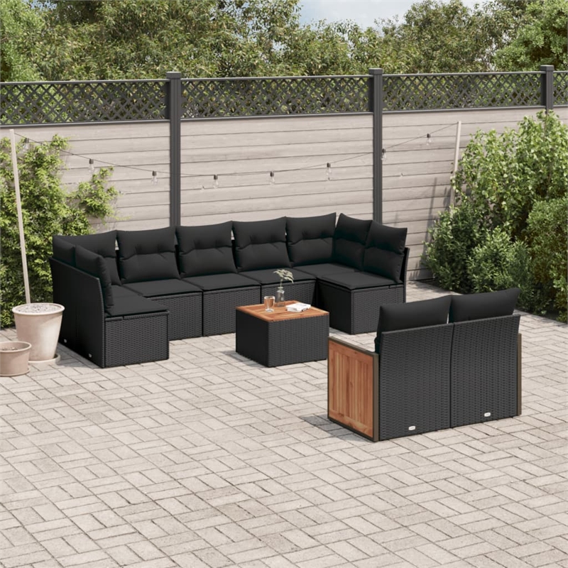Afuera Living Contemporary 10 Piece Poly Rattan Sofa Set in Black