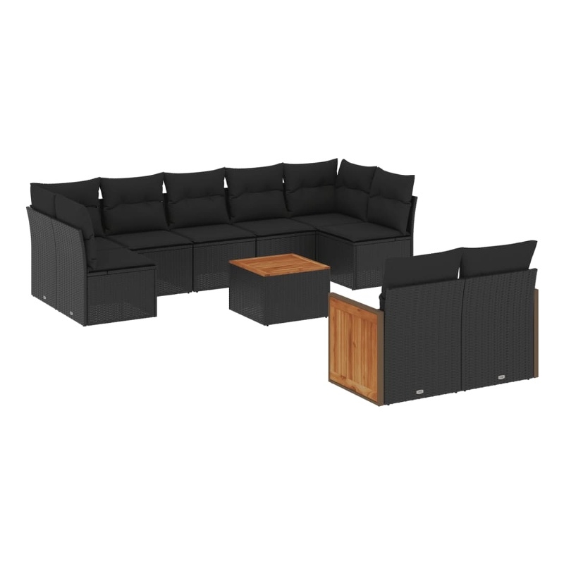 Afuera Living Contemporary 10 Piece Poly Rattan Sofa Set in Black