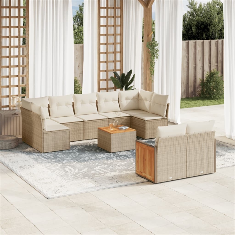 Afuera Living Contemporary 10 Piece Poly Rattan Sofa Set in Cream/Beige