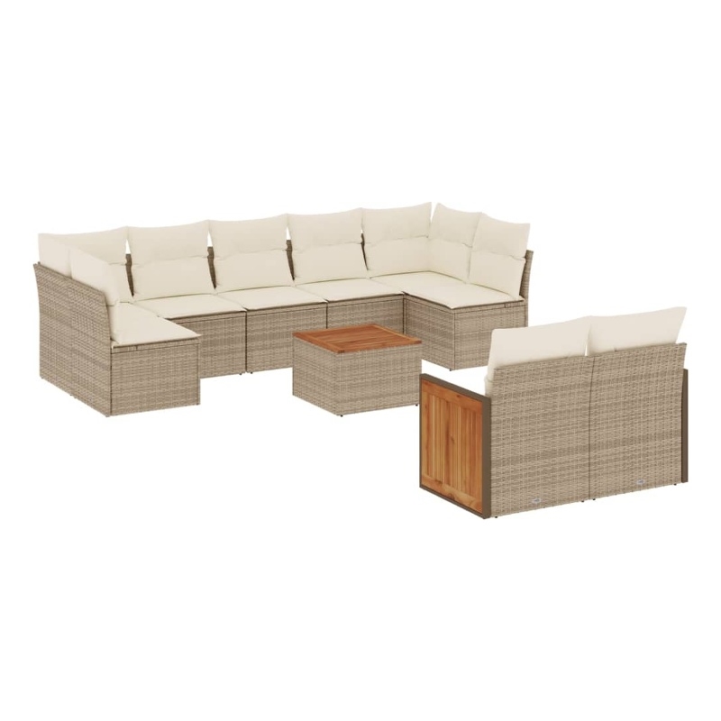 Afuera Living Contemporary 10 Piece Poly Rattan Sofa Set in Cream/Beige
