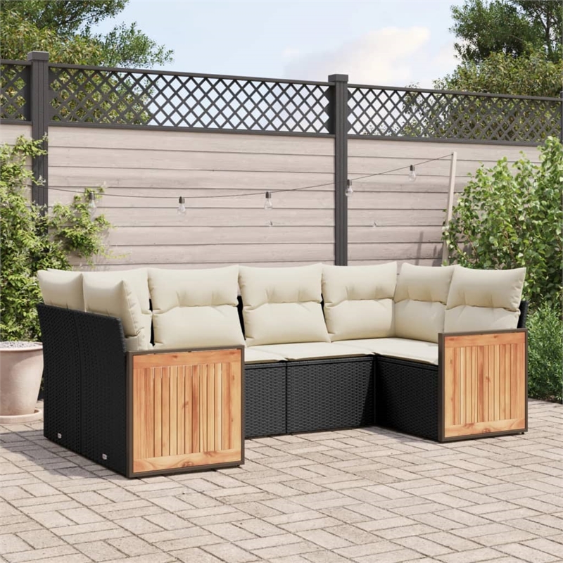 Afuera Living Contemporary 6 Piece Poly Rattan Sofa Set in Black