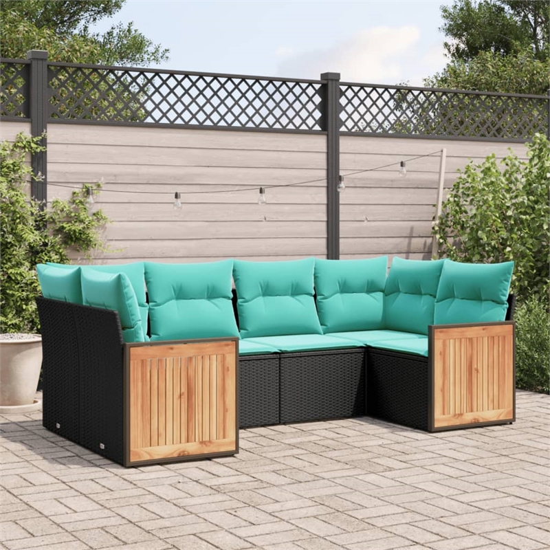 Afuera Living 6 Piece Poly Rattan Patio Sofa Set in Black/Blue
