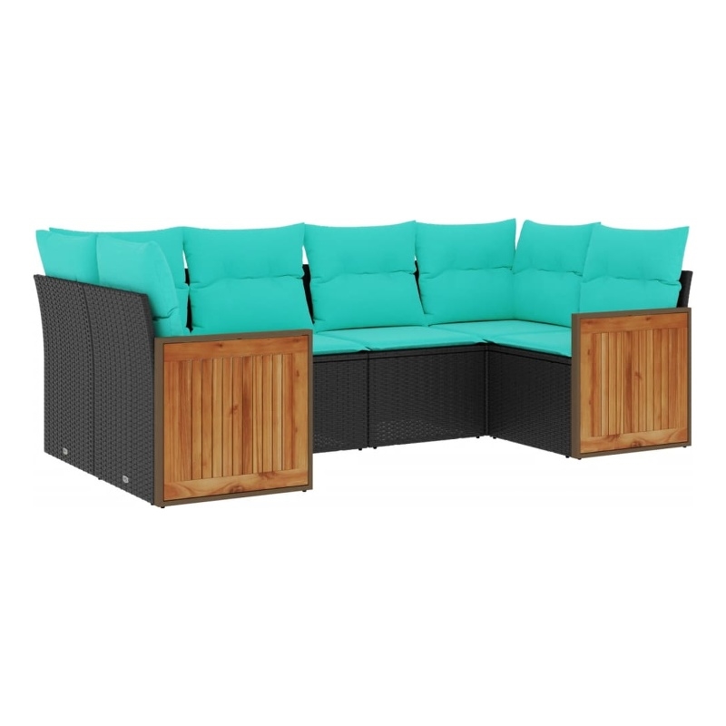 Afuera Living 6 Piece Poly Rattan Patio Sofa Set in Black/Blue