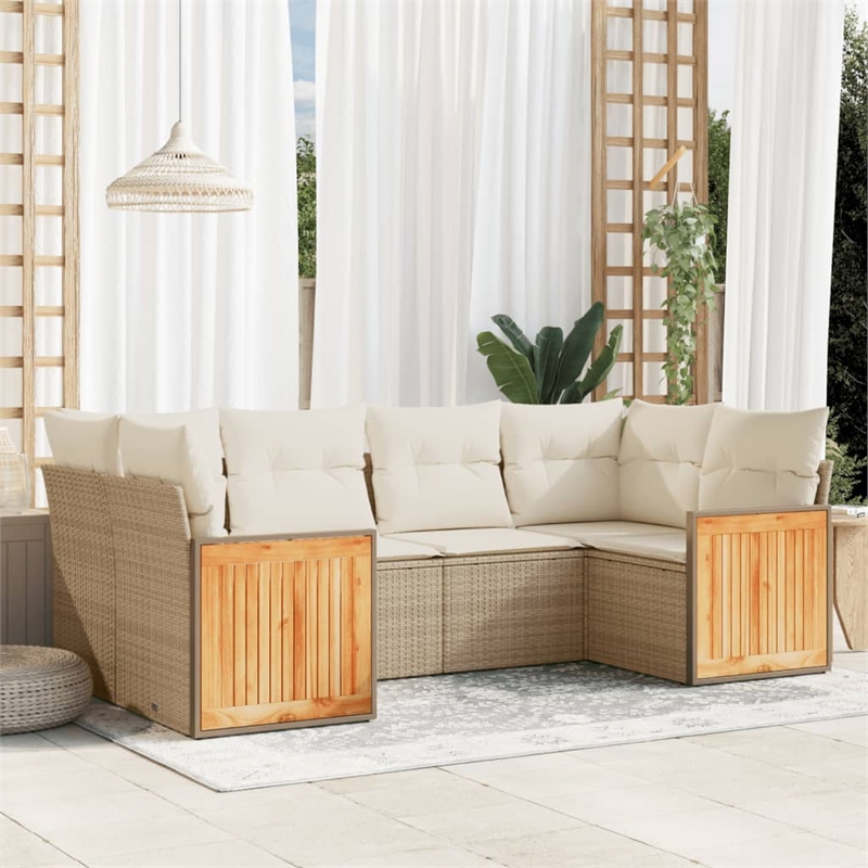 Afuera Living Contemporary 6 Piece Poly Rattan Large Sofa Set in Beige