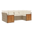 Afuera Living Contemporary 6 Piece Poly Rattan Large Sofa Set in Beige
