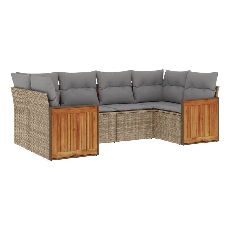 Afuera Living Contemporary 6 Piece Poly Rattan Sofa Set in Gray/Beige