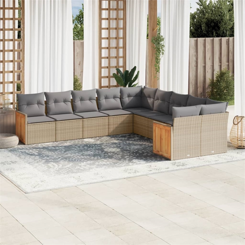 Afuera Living Contemporary 10 Piece Poly Rattan Sofa Set in Gray/Beige