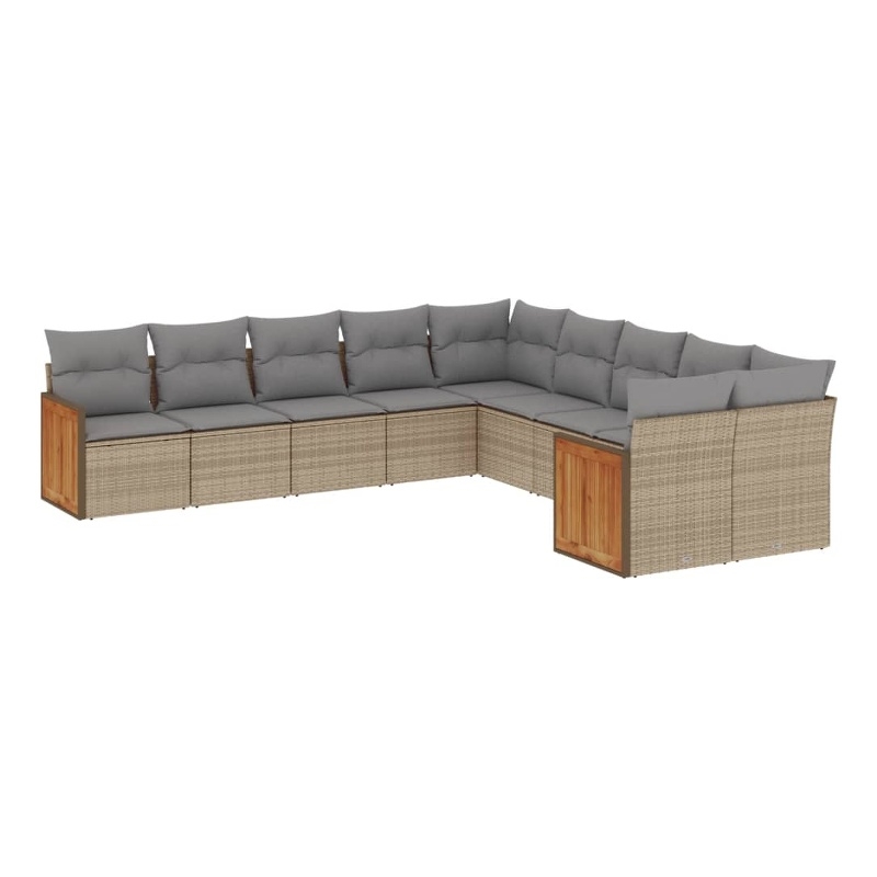 Afuera Living Contemporary 10 Piece Poly Rattan Sofa Set in Gray/Beige