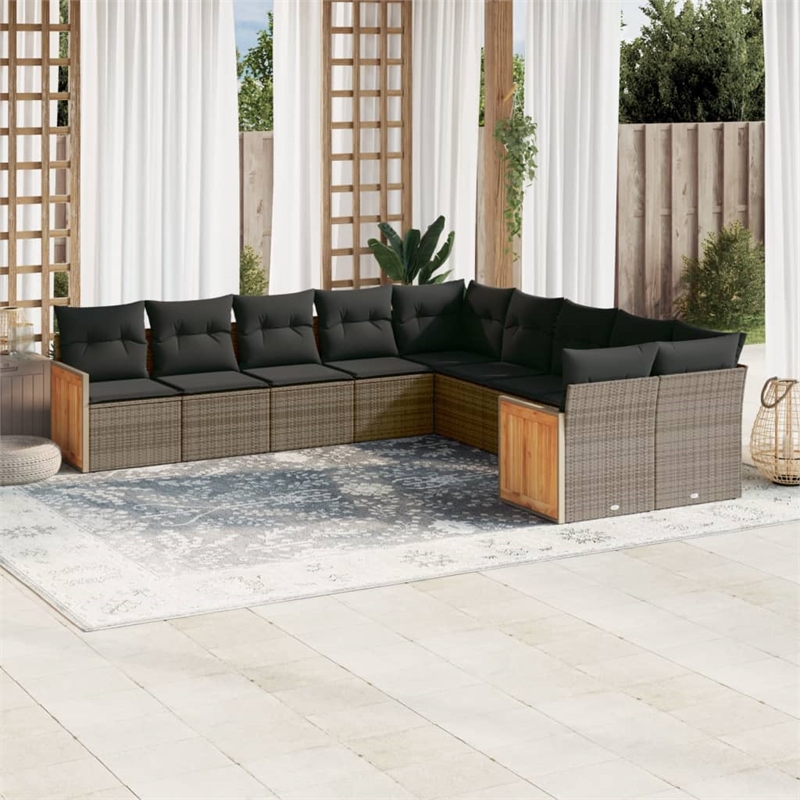 Afuera Living Contemporary Synthetic Poly Rattan 10 Piece Sofa Set in Gray
