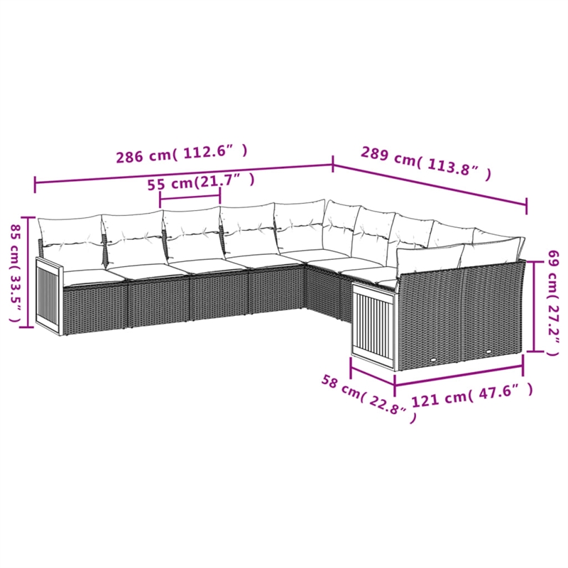 Afuera Living Contemporary Synthetic Poly Rattan 10 Piece Sofa Set in Gray