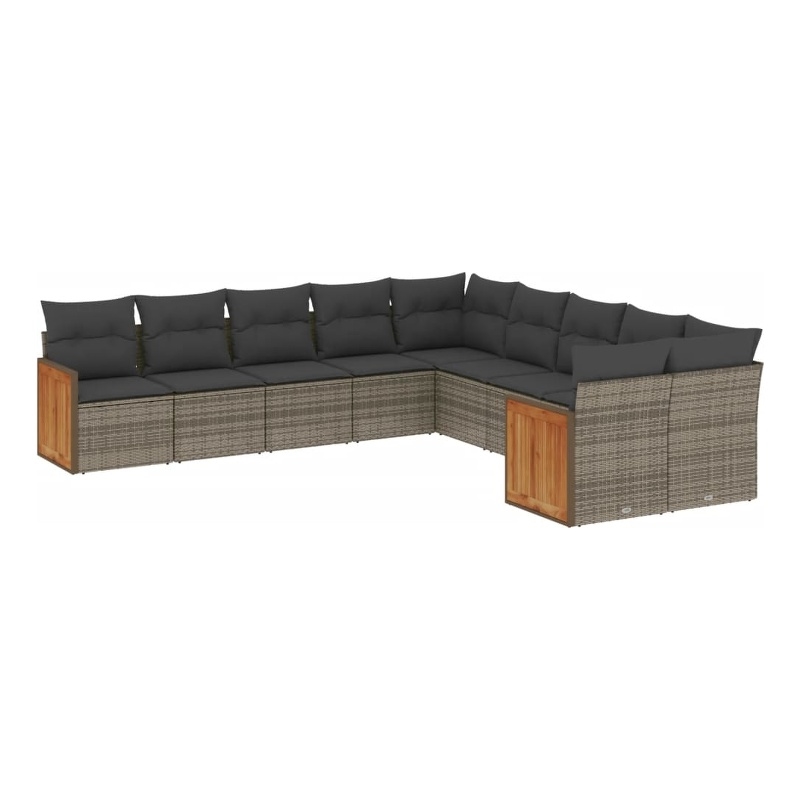 Afuera Living Contemporary Synthetic Poly Rattan 10 Piece Sofa Set in Gray