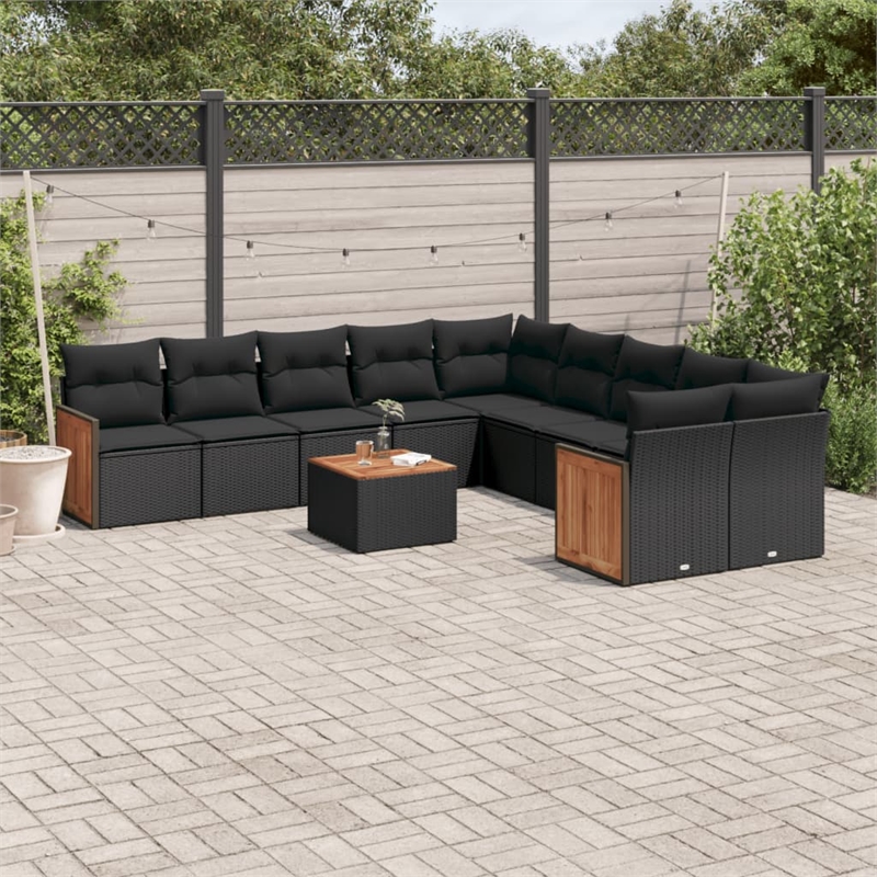 Afuera Living Contemporary 11 Piece Poly Rattan Large Sofa Set in Black