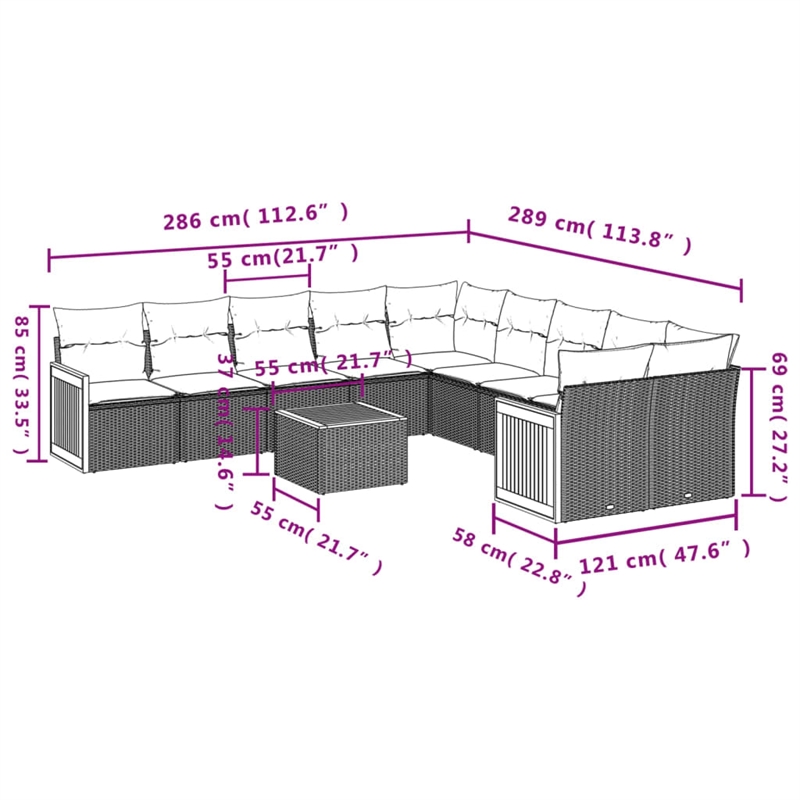 Afuera Living Contemporary 11 Piece Poly Rattan Large Sofa Set in Black