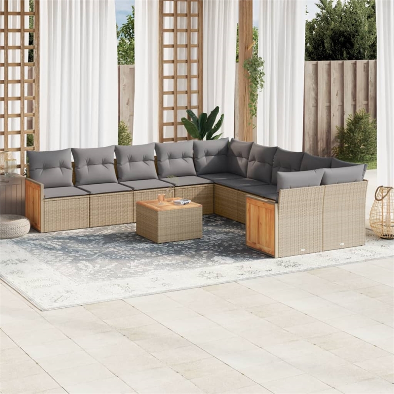 Afuera Living Synthetic Poly Rattan 11 Piece Small Sofa Set in Beige