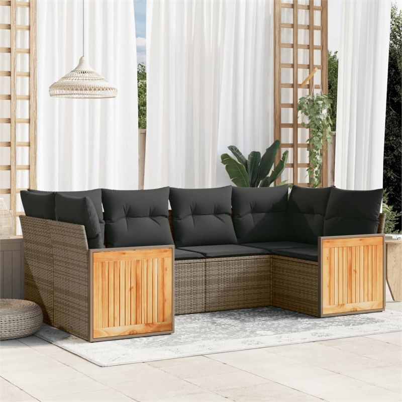 Afuera Living Contemporary Synthetic Poly Rattan 6 Piece  Sofa Set in Gray