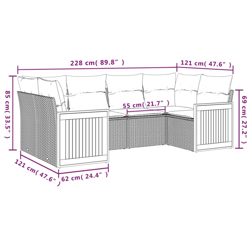 Afuera Living Contemporary Synthetic Poly Rattan 6 Piece  Sofa Set in Gray