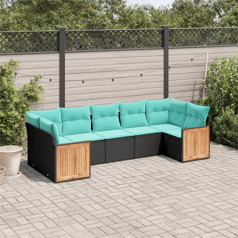 Afuera Living Contemporary 7 Piece Poly Rattan Patio Sofa Set in Black