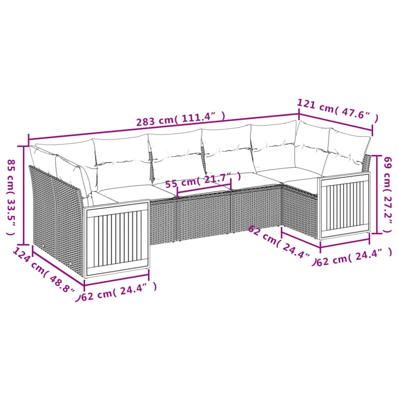 Afuera Living Contemporary 7 Piece Poly Rattan Patio Sofa Set in Black