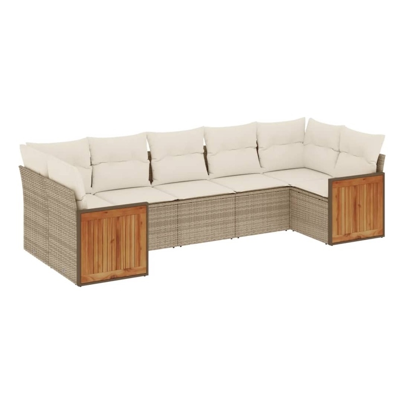 Afuera Living Contemporary Synthetic Poly Rattan 7 Piece Sofa Set in Beige