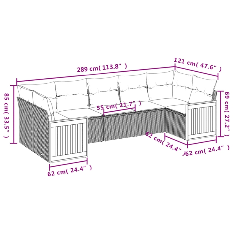 Afuera Living Contemporary 7 Piece Poly Rattan Small Sofa Set in Gray